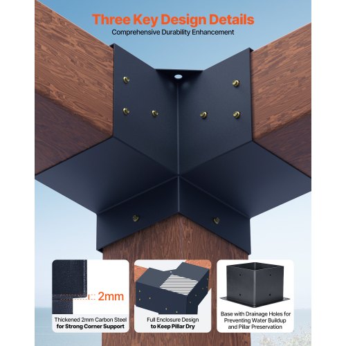 6x6 inch pergola bracket interior 5.5x5.5 3-way brackets 4 pcs with 4 bases | EU