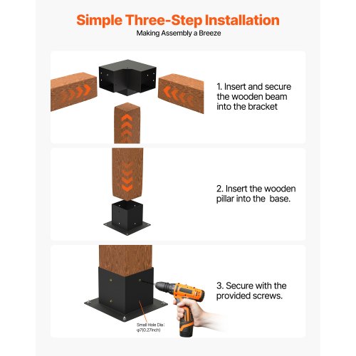 6x6 inch pergola bracket interior 5.5x5.5 3-way brackets 4 pcs with 4 bases | EU