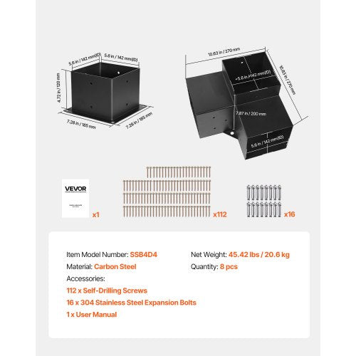 6x6 inch pergola bracket interior 5.5x5.5 3-way brackets 4 pcs with 4 bases | EU