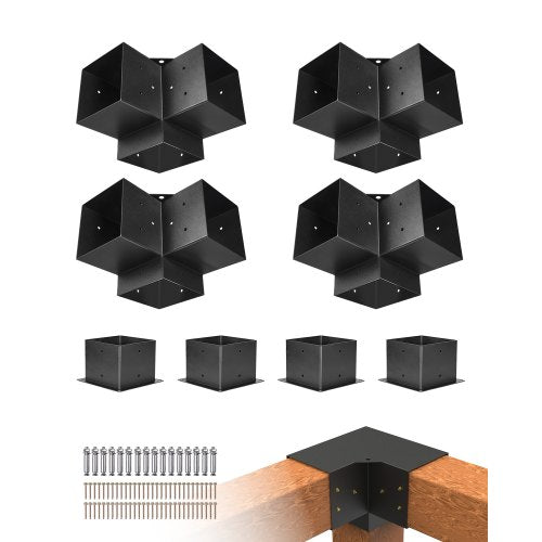 6x6 inch pergola bracket interior 5.5x5.5 3-way brackets 4 pcs with 4 bases | EU