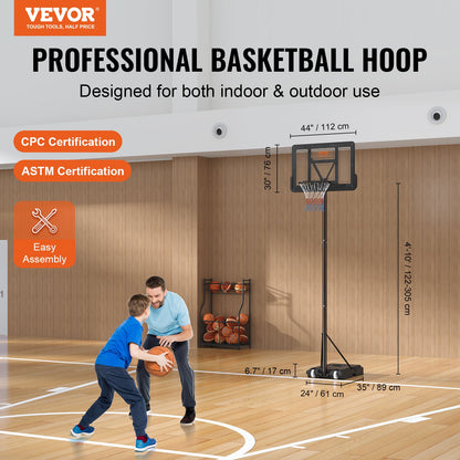 Basketballkorb, 4–10 Fuß höhenverstellbares tragbares Backboard-System, 44 Zoll Basketballkorb und Tor, Basketball-Set für Kinder und Erwachsene mit Rädern, Ständer und befüllbarer Basis, für draußen/drinnen