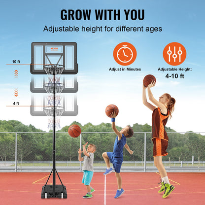 Basketballkorb, 4–10 Fuß höhenverstellbares tragbares Backboard-System, 44 Zoll Basketballkorb und Tor, Basketball-Set für Kinder und Erwachsene mit Rädern, Ständer und befüllbarer Basis, für draußen/drinnen