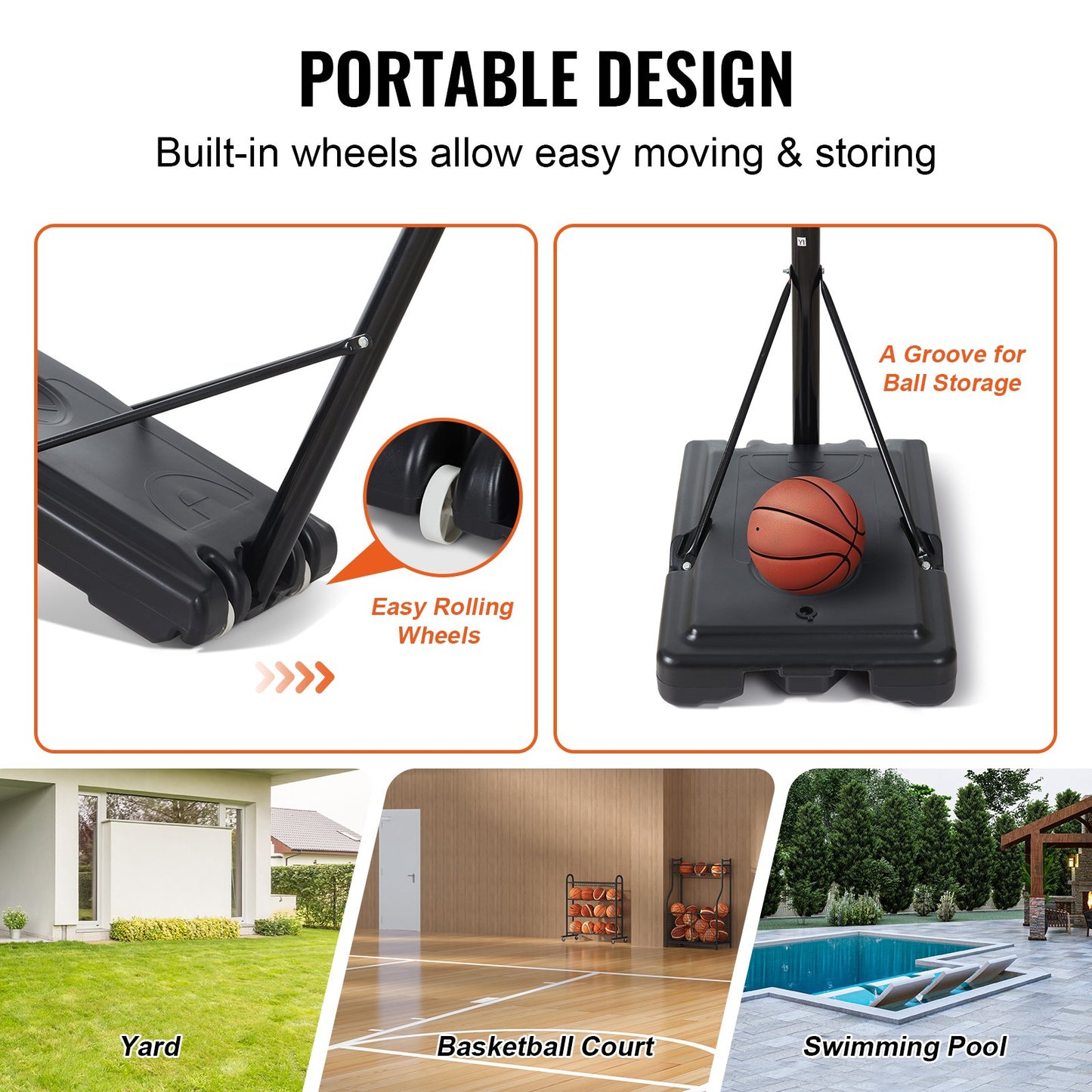 Basketballkorb, 4–10 Fuß höhenverstellbares tragbares Backboard-System, 44 Zoll Basketballkorb und Tor, Basketball-Set für Kinder und Erwachsene mit Rädern, Ständer und befüllbarer Basis, für draußen/drinnen