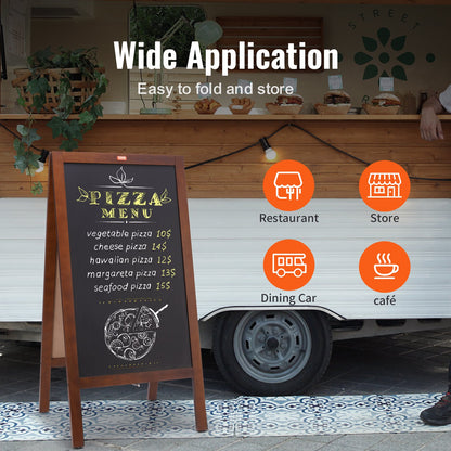 Kreidetafel-Schild mit A-Rahmen, doppelseitige Gehwegschilder, freistehende Vintage-Holztafel mit Kreide und magnetischem Radiergummi, rustikale braune Sandwichtafel für den Außenbereich, 50,8 x 101,6 cm, für Küche, Zuhause, Hochzeit