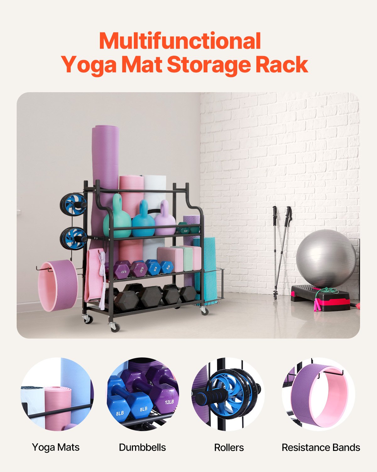 Home Gym Träningsutrustning Organizer Yogamatta Förvaring Viktställ Hantel