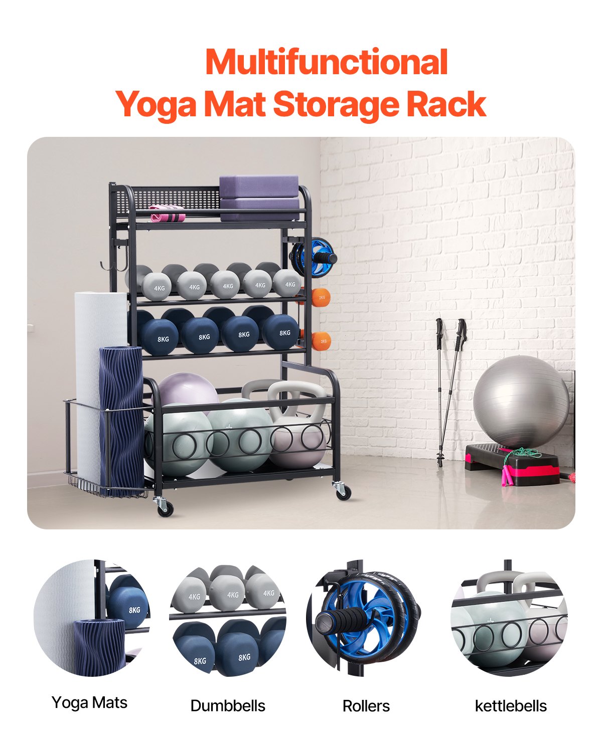 Home Gym Exercise Equipment Organizer Yoga Mat Storage Weight Rack Dumbbell