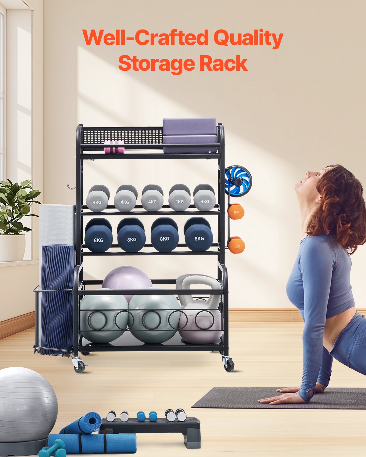 Home Gym Exercise Equipment Organizer Yoga Mat Storage Weight Rack Dumbbell