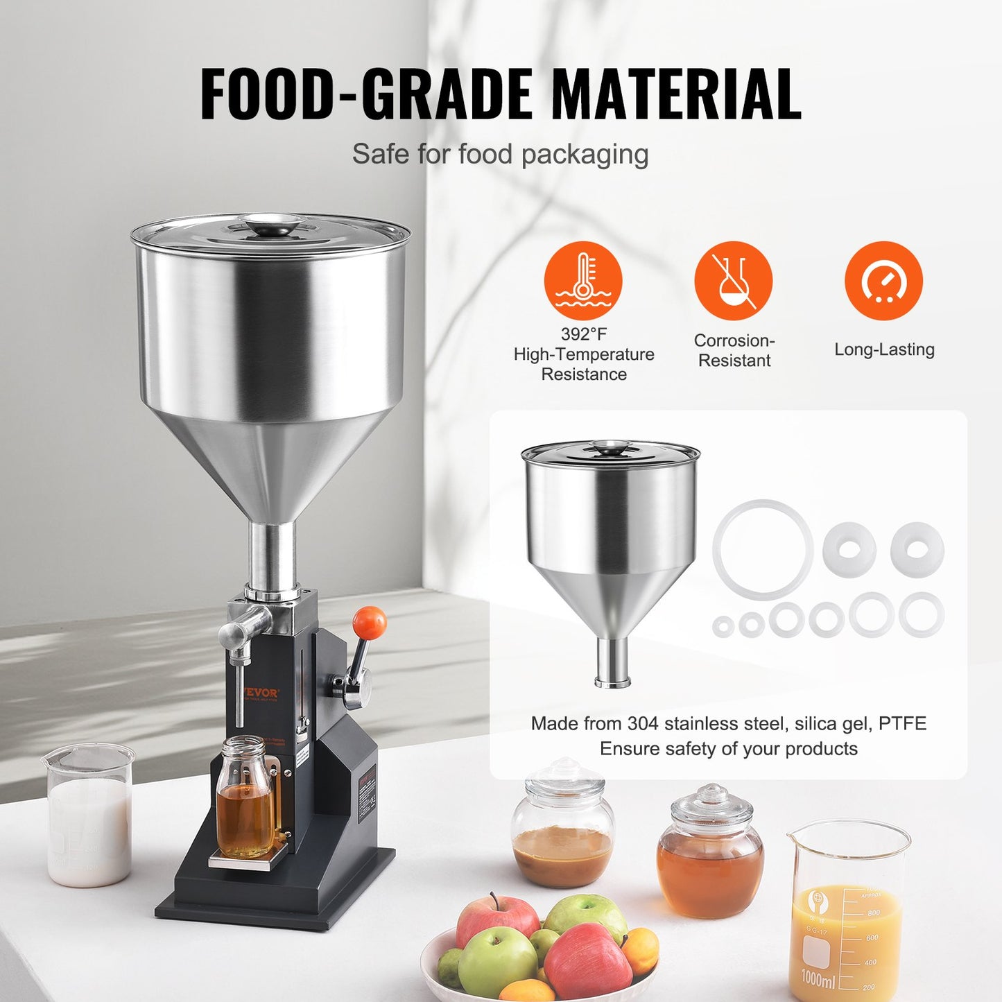 Manual Liquid Filling Machine, 5-50ml Bottle Filler, Adjustable Bottle Filling Machine, Stainless Steel Liquid Filler with Container for Milk Water Juice Essential Oil Shampoo Cosmetic Honey