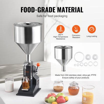 Manual Liquid Filling Machine, 5-50ml Bottle Filler, Adjustable Bottle Filling Machine, Stainless Steel Liquid Filler with Container for Milk Water Juice Essential Oil Shampoo Cosmetic Honey