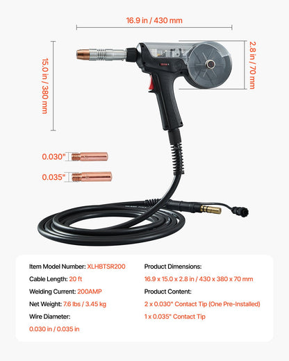 200Amp Coil Gun with 20FT Cable Compatible with Hobart lronMan 240 Welder