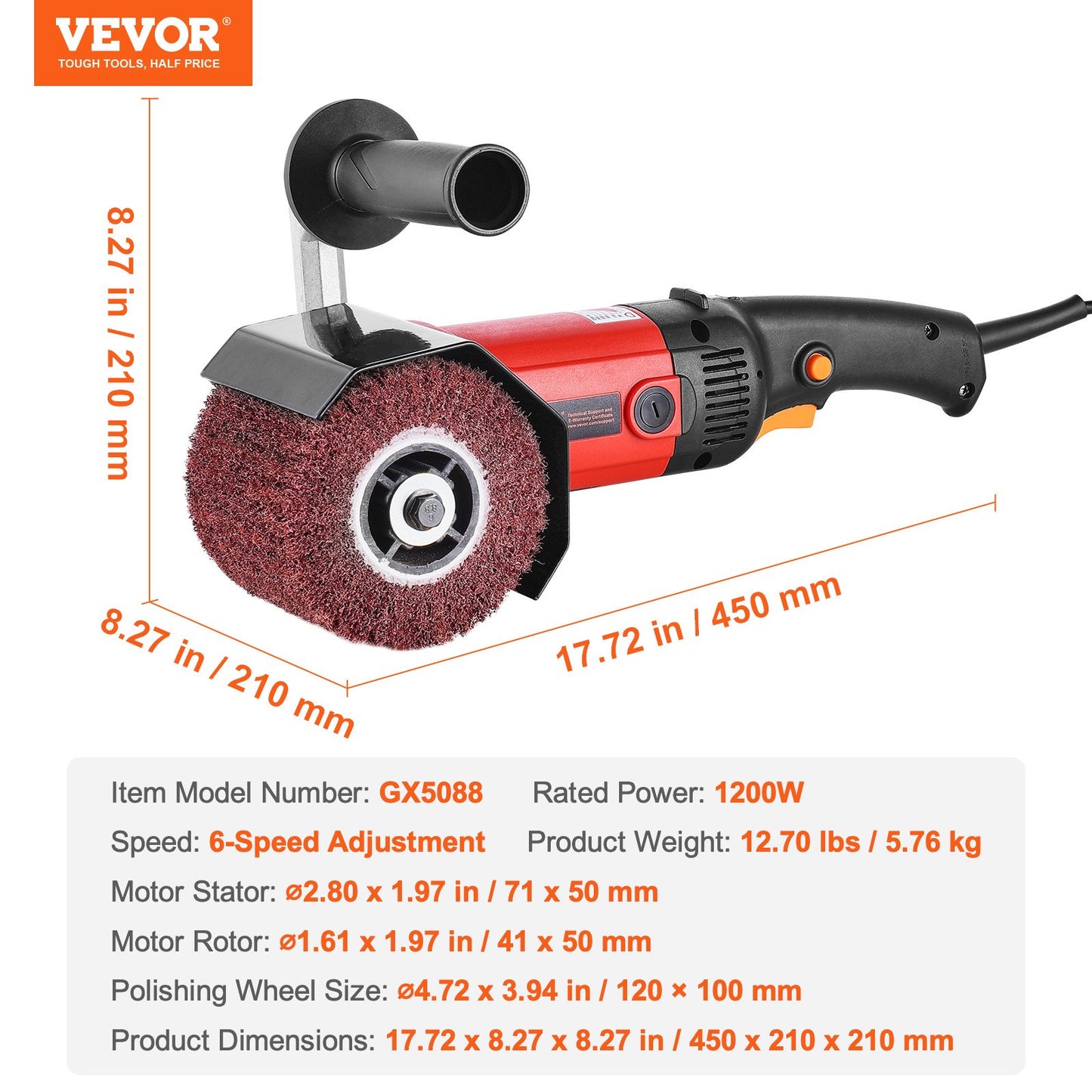 Polerande polermaskin 1200W 6-växlad elektrisk metallpolerare 4 hjul
