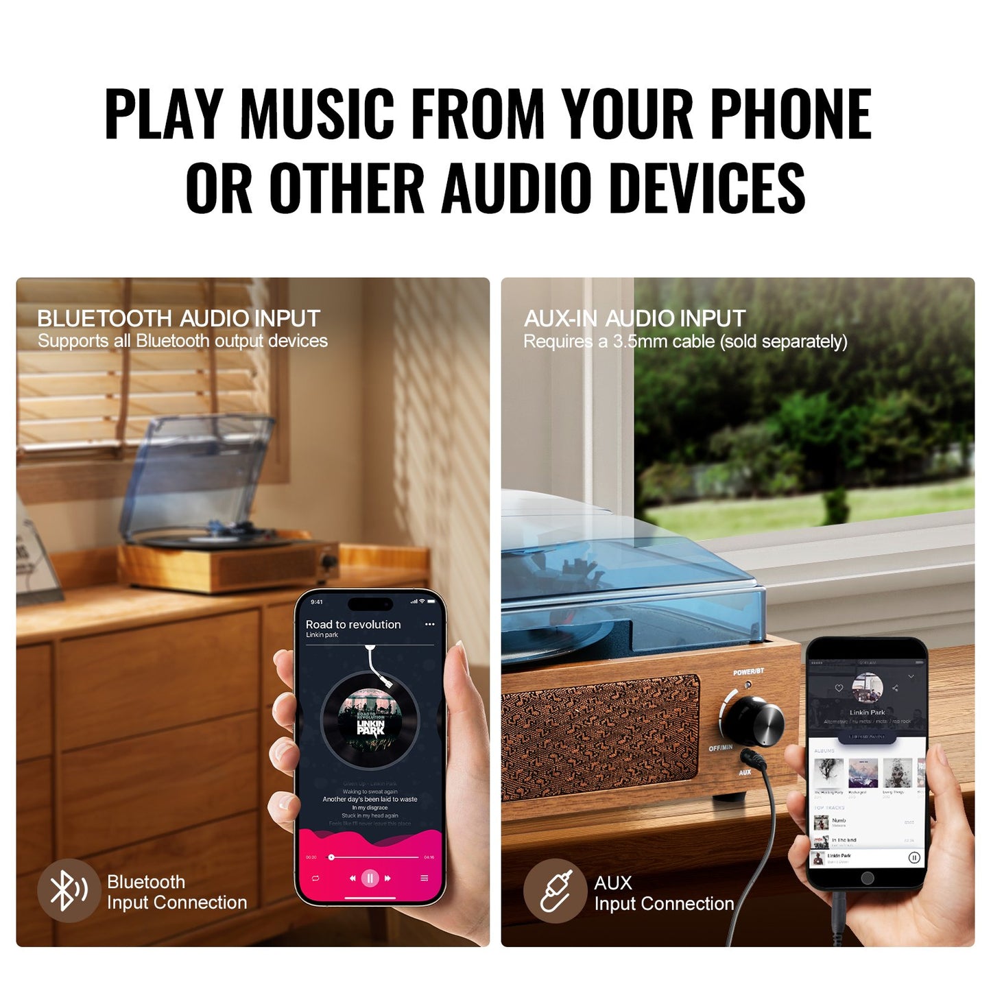 Bluetooth Vinyl skivspelare 3-hastighets bältesdrivna skivspelare 3W högtalare
