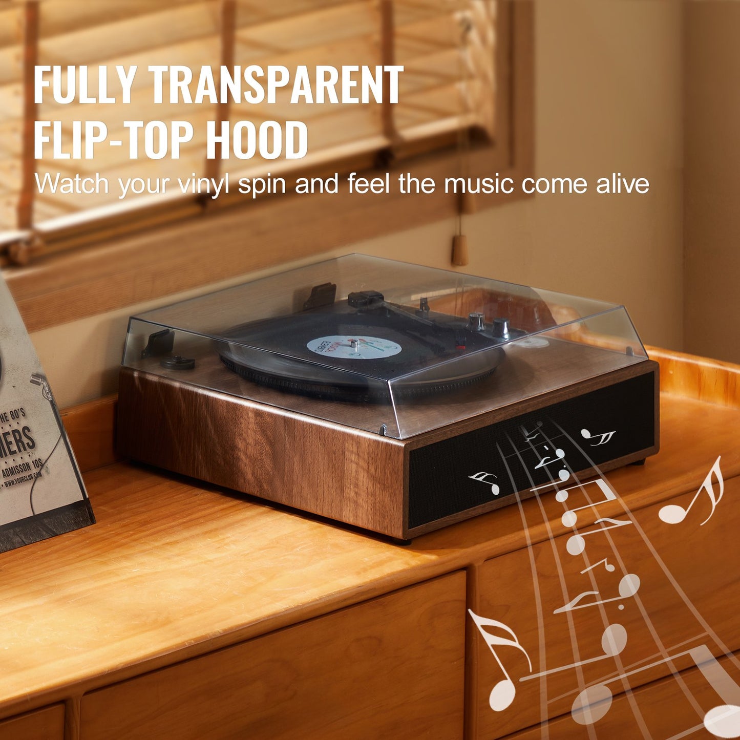 Bluetooth-Schallplattenspieler, bandbetriebener Plattenspieler mit 3 Geschwindigkeiten, 10-W-Lautsprecher