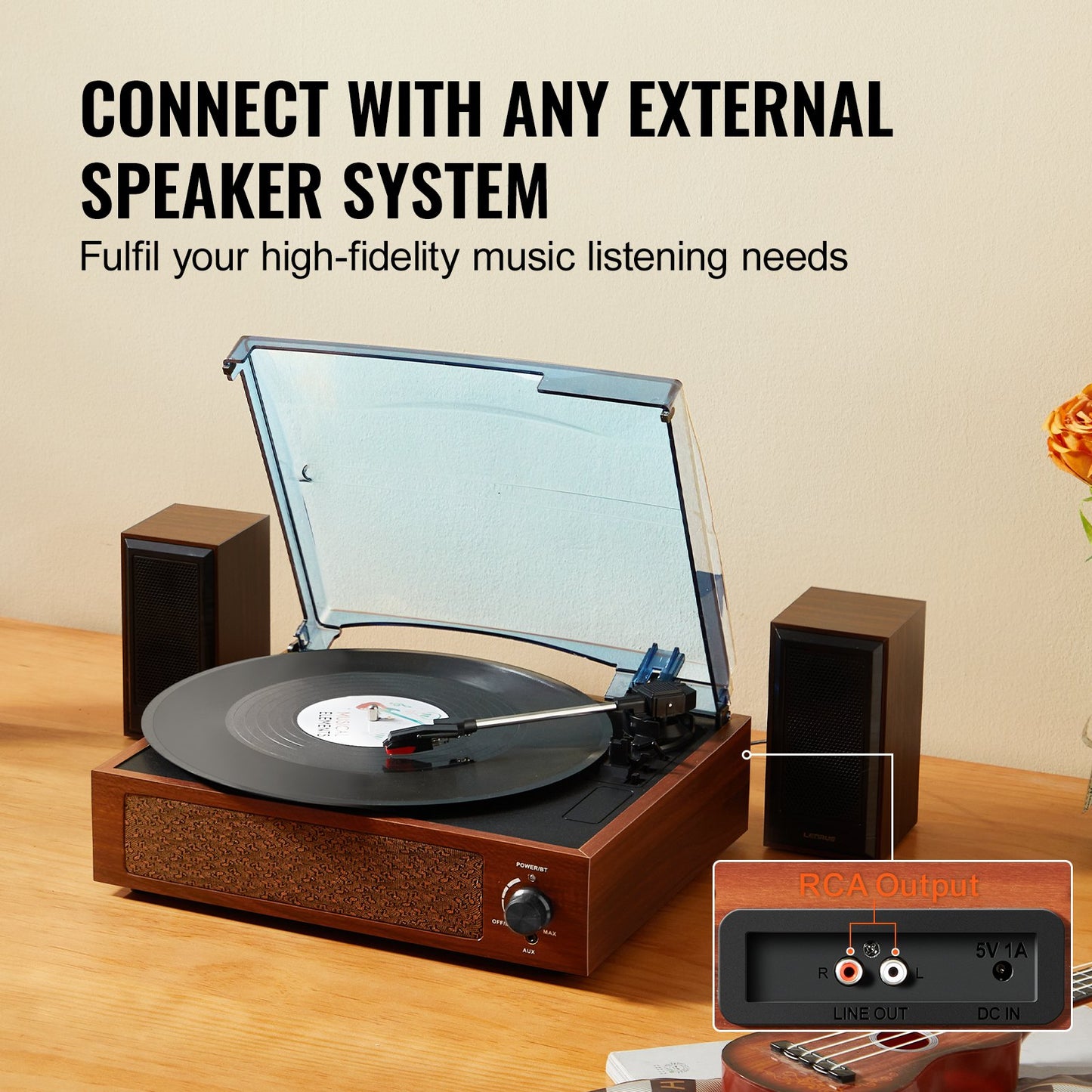 Bluetooth vinylskivspelare 3-växlad bältesdriven skivspelare 5W högtalare