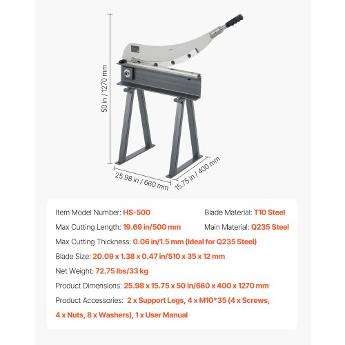 Giljotinsax, 500 mm bäddbredd bänkskärare, manuell handplåtsax för metallplåtbearbetning, med Q235-material, hög precision, stativ, för kretskort, aluminium, stål, koppar, plast |  EU