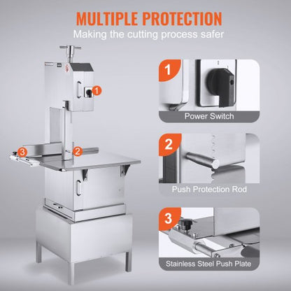 2200W Commercial Electric Meat Band Saw Stainless Steel Bone Saw Machine | EU
