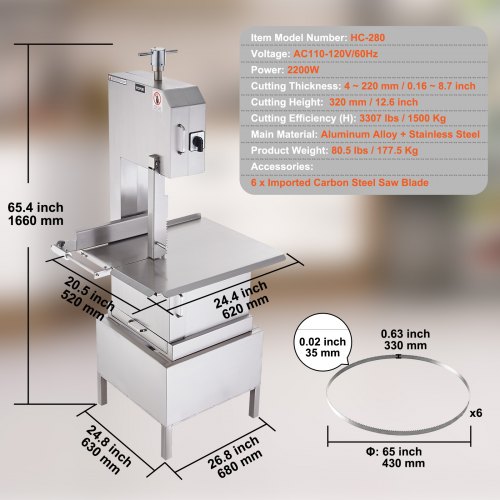 2200W Commercial Electric Meat Band Saw Stainless Steel Bone Saw Machine | EU
