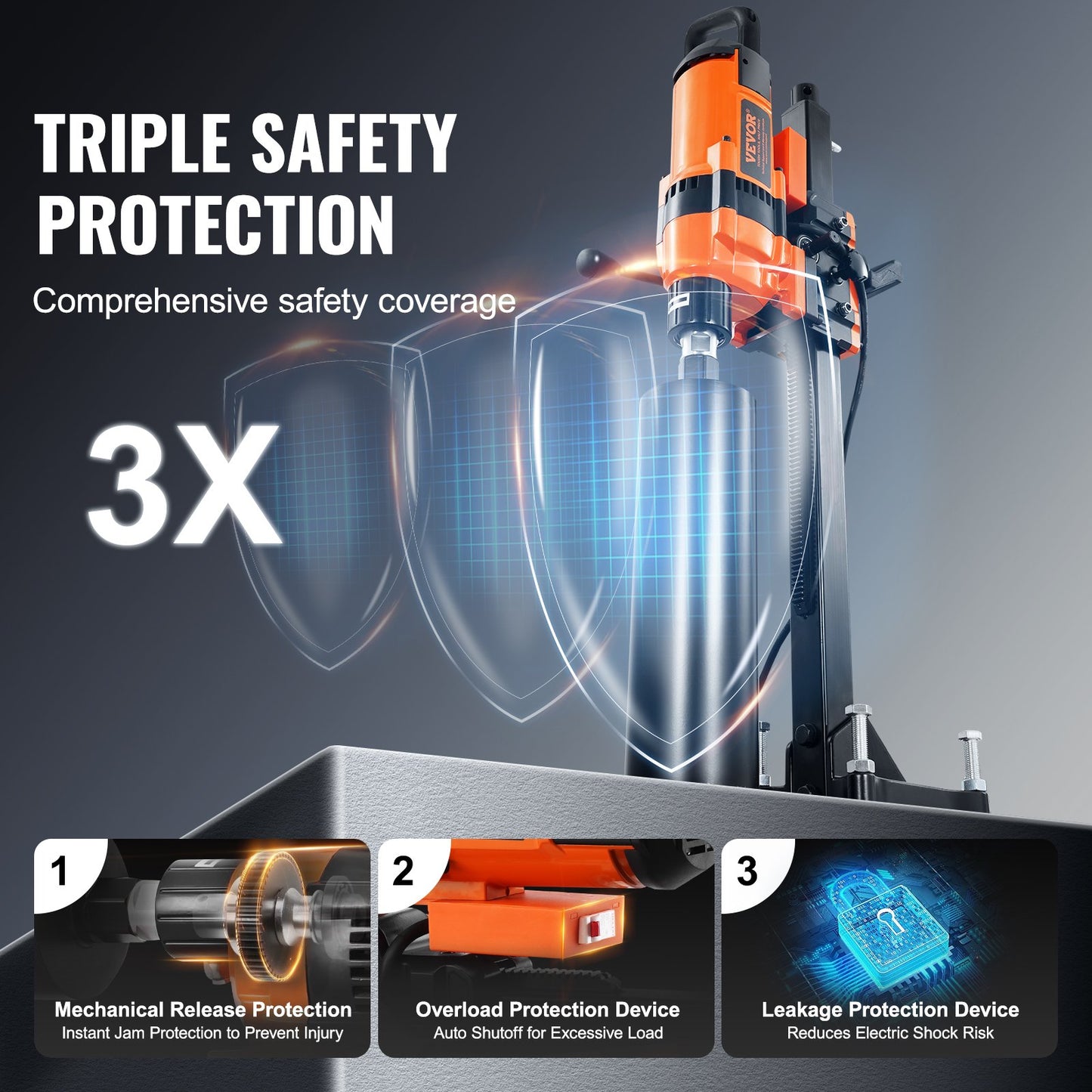 Kernbohrmaschine 0,8-11,8 Zoll Durchmesser 3500W Diamantkernbohranlage mit Ständer