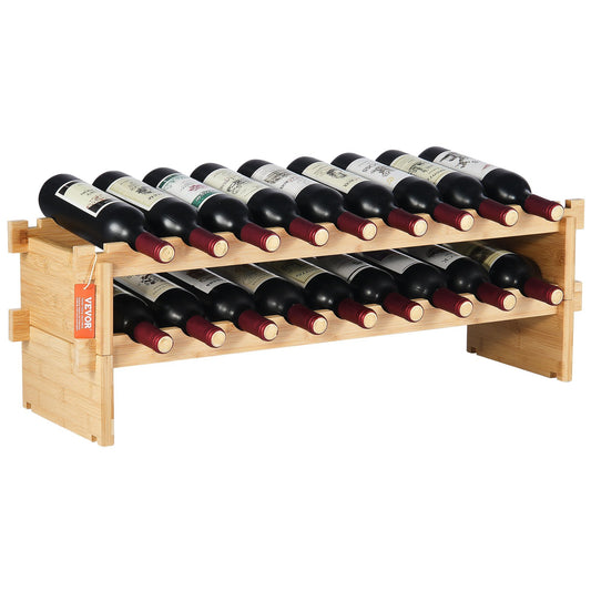 18 Bottles Stackable Modular Wine Rack Bamboo Wood Display Shelf 2-Tier