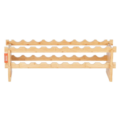 18 Bottles Stackable Modular Wine Rack Bamboo Wood Display Shelf 2-Tier