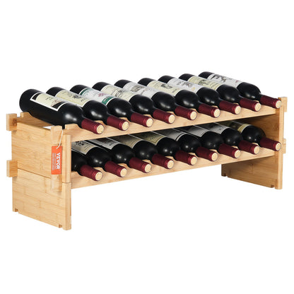 18 Bottles Stackable Modular Wine Rack Bamboo Wood Display Shelf 2-Tier