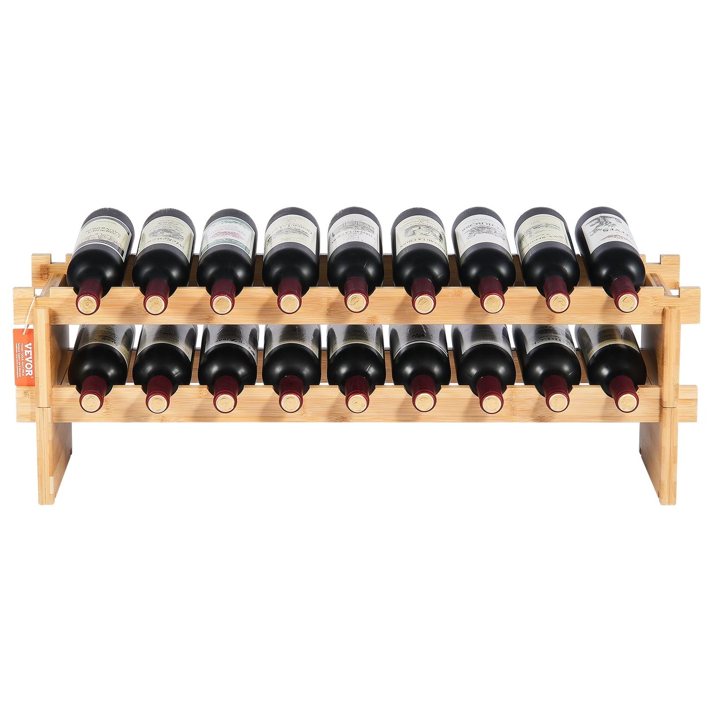 18 Bottles Stackable Modular Wine Rack Bamboo Wood Display Shelf 2-Tier