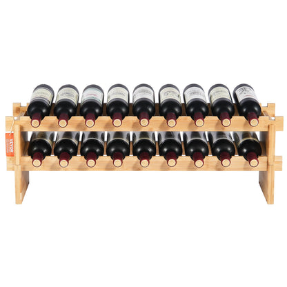 18 Bottles Stackable Modular Wine Rack Bamboo Wood Display Shelf 2-Tier