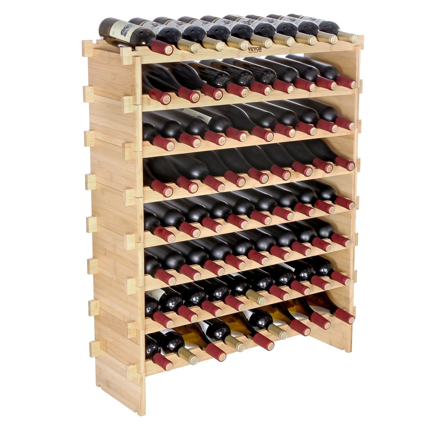72 Bottle Stackable Modular Wine Rack Bamboo Wood Display Shelf 8-Tier