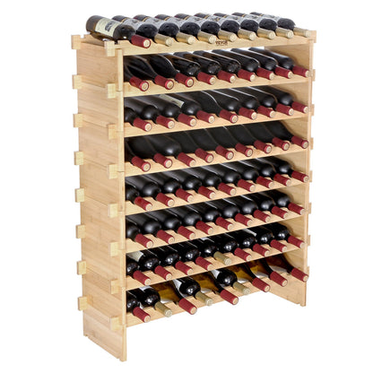 72 Bottle Stackable Modular Wine Rack Bamboo Wood Display Shelf 8-Tier