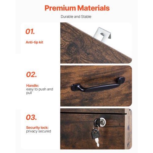 3-drawer filing cabinet vertical filing cabinet with lock for home office | EU