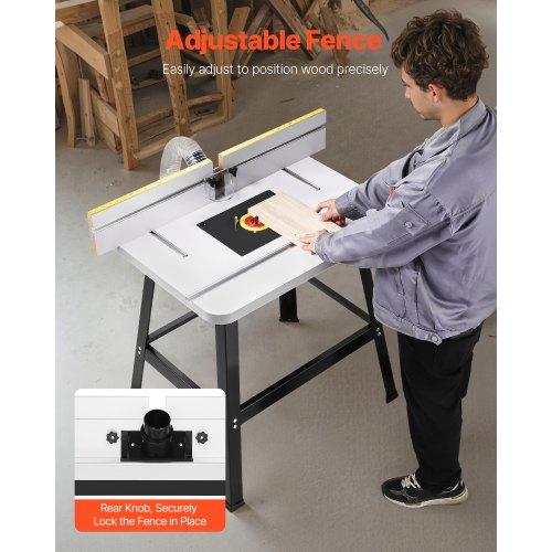 Bänkmonterat fräsbord 89x61 cm med staket i MDF-topp, dammuppsamlingsport