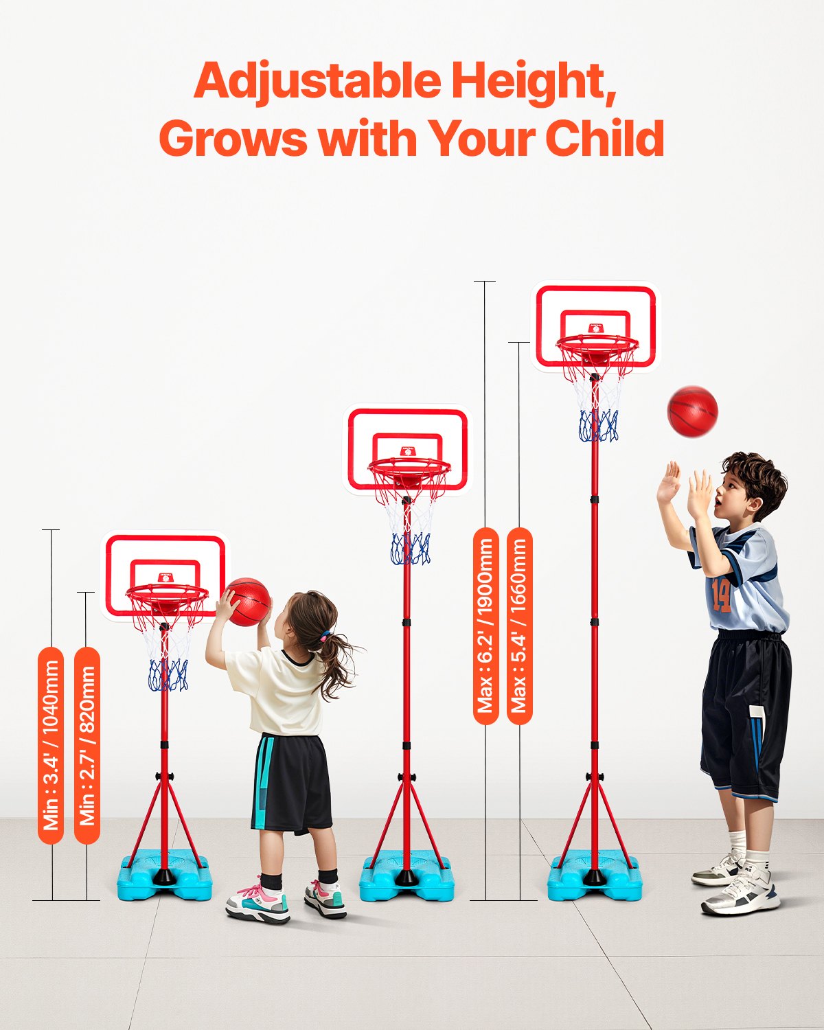 Kids Basketball Hoop Height Adjustable Portable Basketball Court for Children