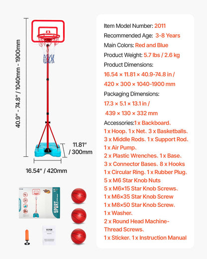 Kids Basketball Hoop Height Adjustable Portable Basketball Court for Children