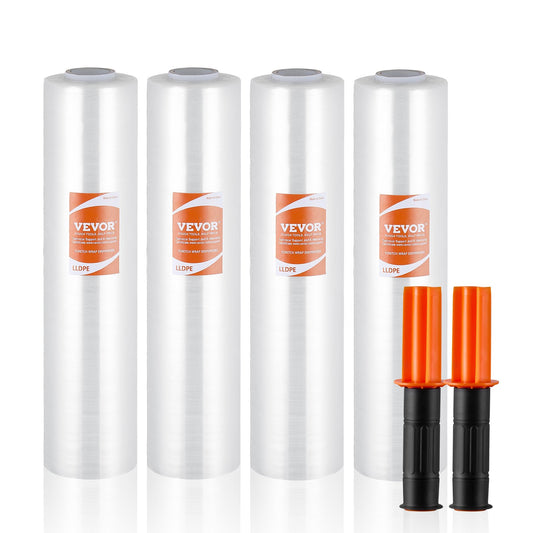 Stretchfilm, 15 tum x 1000 fot, 4-pack, 60 Gauge Industriell styrka Klar Slitstark Stretch Wrap Roll, Heavy Duty Krympfilm Stretch Wrap med handtag för pallomslag Transport Flytta