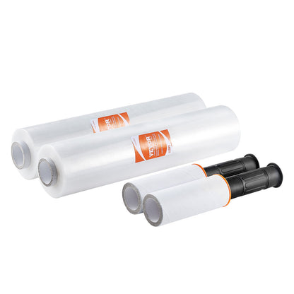 Stretchfilm, 15 tum x 1000 fot, 2-pack, 60 Gauge Industriell styrka Klar Slitstark Stretch Wrap Roll, Heavy Duty Krympfilm Stretch Wrap med handtag för pallomslag Transport Flytta