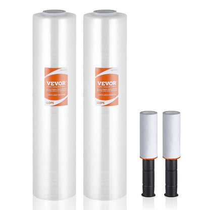 Stretchfilm, 15 tum x 1000 fot, 2-pack, 60 Gauge Industriell styrka Klar Slitstark Stretch Wrap Roll, Heavy Duty Krympfilm Stretch Wrap med handtag för pallomslag Transport Flytta