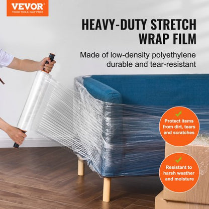 Stretchfolie, 15 Zoll x 1200 Fuß, 1 Packung, 80 Gauge Industriestärke, transparente, langlebige Stretchfolienrolle, strapazierfähige Schrumpffolie mit Griff zum Verpacken von Paletten, Transport und Umzügen | EU