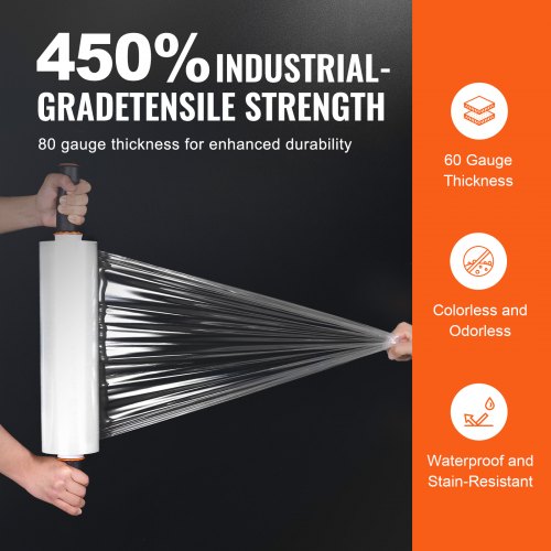 Stretchfolie, 15 Zoll x 1200 Fuß, 1 Packung, 80 Gauge Industriestärke, transparente, langlebige Stretchfolienrolle, strapazierfähige Schrumpffolie mit Griff zum Verpacken von Paletten, Transport und Umzügen | EU