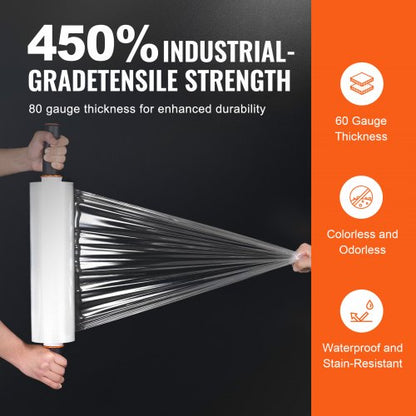 Stretchfolie, 15 Zoll x 1200 Fuß, 1 Packung, 80 Gauge Industriestärke, transparente, langlebige Stretchfolienrolle, strapazierfähige Schrumpffolie mit Griff zum Verpacken von Paletten, Transport und Umzügen | EU