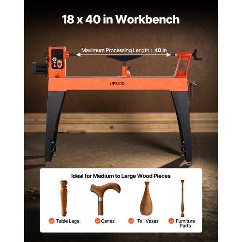 Woodworking Lathe 2 HP 18 x 40 Inch Wood Lathe Variable Speed 0-3200 RPM
