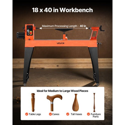 Woodworking Lathe 2 HP 18 x 40 Inch Wood Lathe Variable Speed 0-3200 RPM