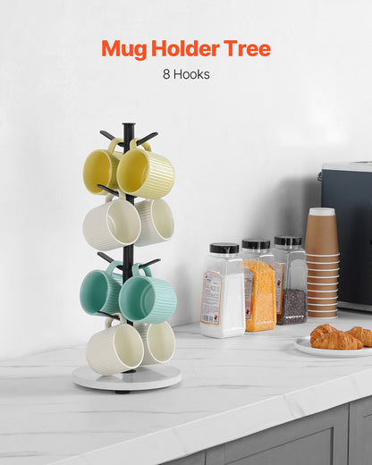 Cup Holder Tree with Marble Base 8 Hooks Cup Tree Stand for Countertop Kitchen