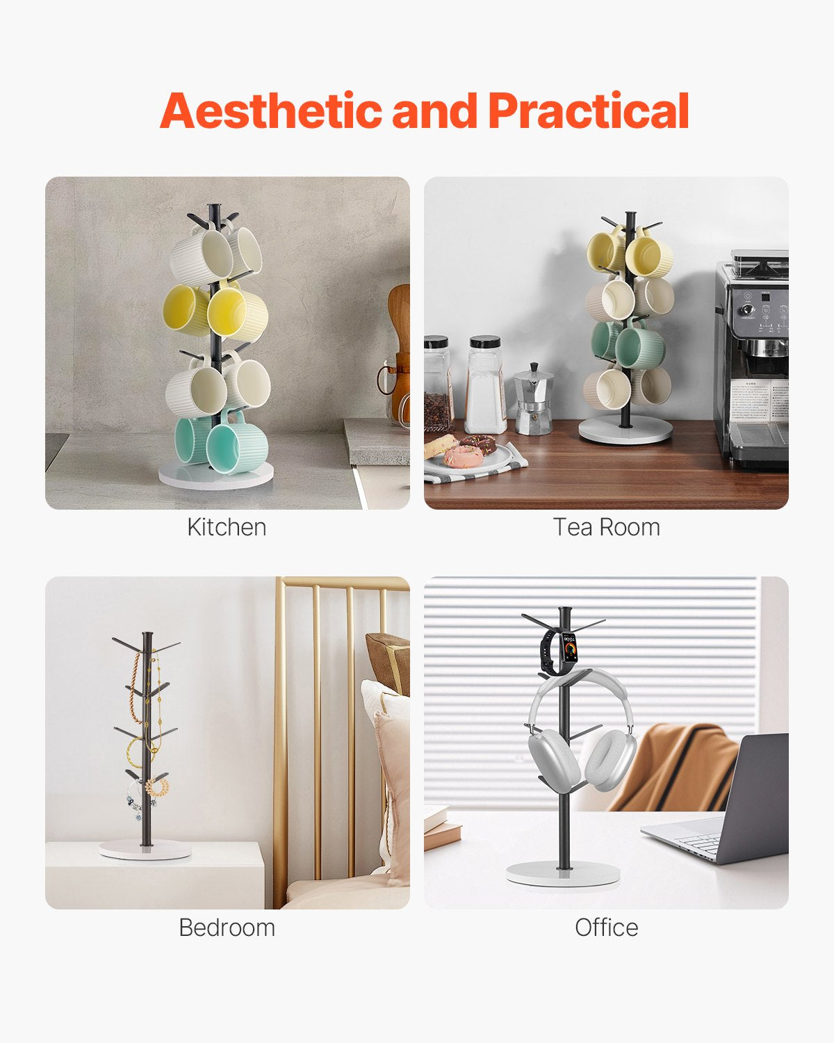 Cup Holder Tree with Marble Base 8 Hooks Cup Tree Stand for Countertop Kitchen
