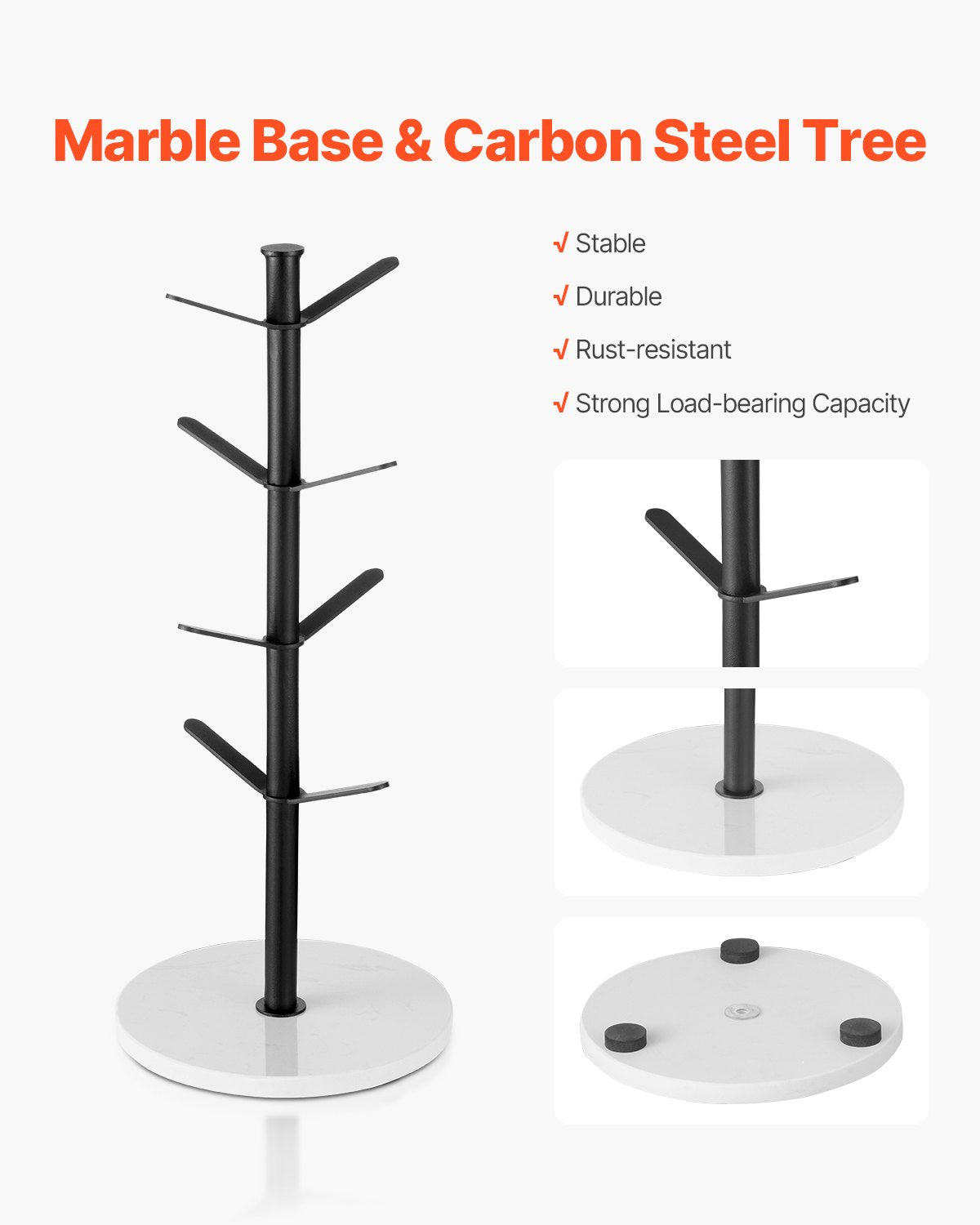 Cup Holder Tree with Marble Base 8 Hooks Cup Tree Stand for Countertop Kitchen