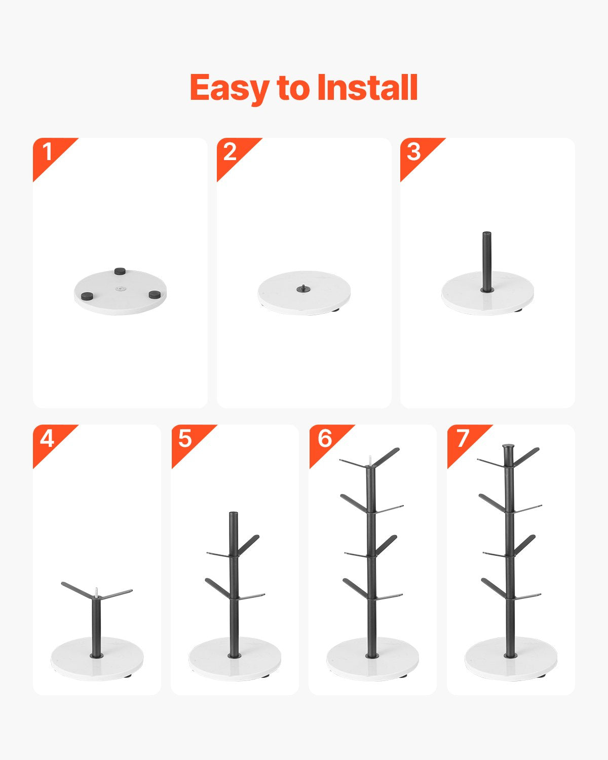 Cup Holder Tree with Marble Base 8 Hooks Cup Tree Stand for Countertop Kitchen