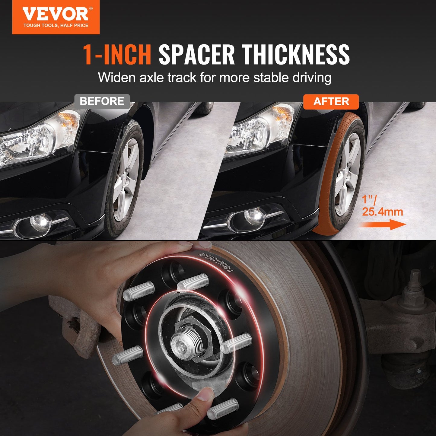 1" 6" x 5,5" Spurverbreiterungen Radadapter 6 Zähne Geschmiedete Distanzscheiben 4 PCS Schwarz