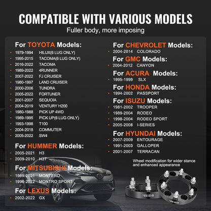 1" 6" x 5,5" Spurverbreiterungen Radadapter 6 Zähne Geschmiedete Distanzscheiben 4 PCS Schwarz