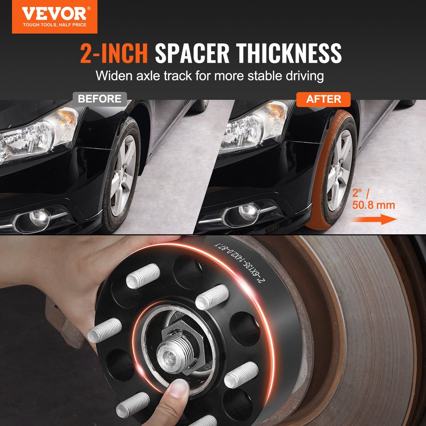 2" 6"x5.3" Wheel Spacers Wheel Adapters 6 Teeth Forged Spacers 4 PCS Black