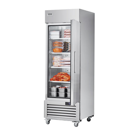 Kommersiell frys 20,12 Cu.ft, räckvidd i upprätt frys enkeldörr, automatisk avfrostning av rostfritt stål frys med 3 justerbara hyllor, -13 till 5℉ temperaturkontroll och 4 hjul