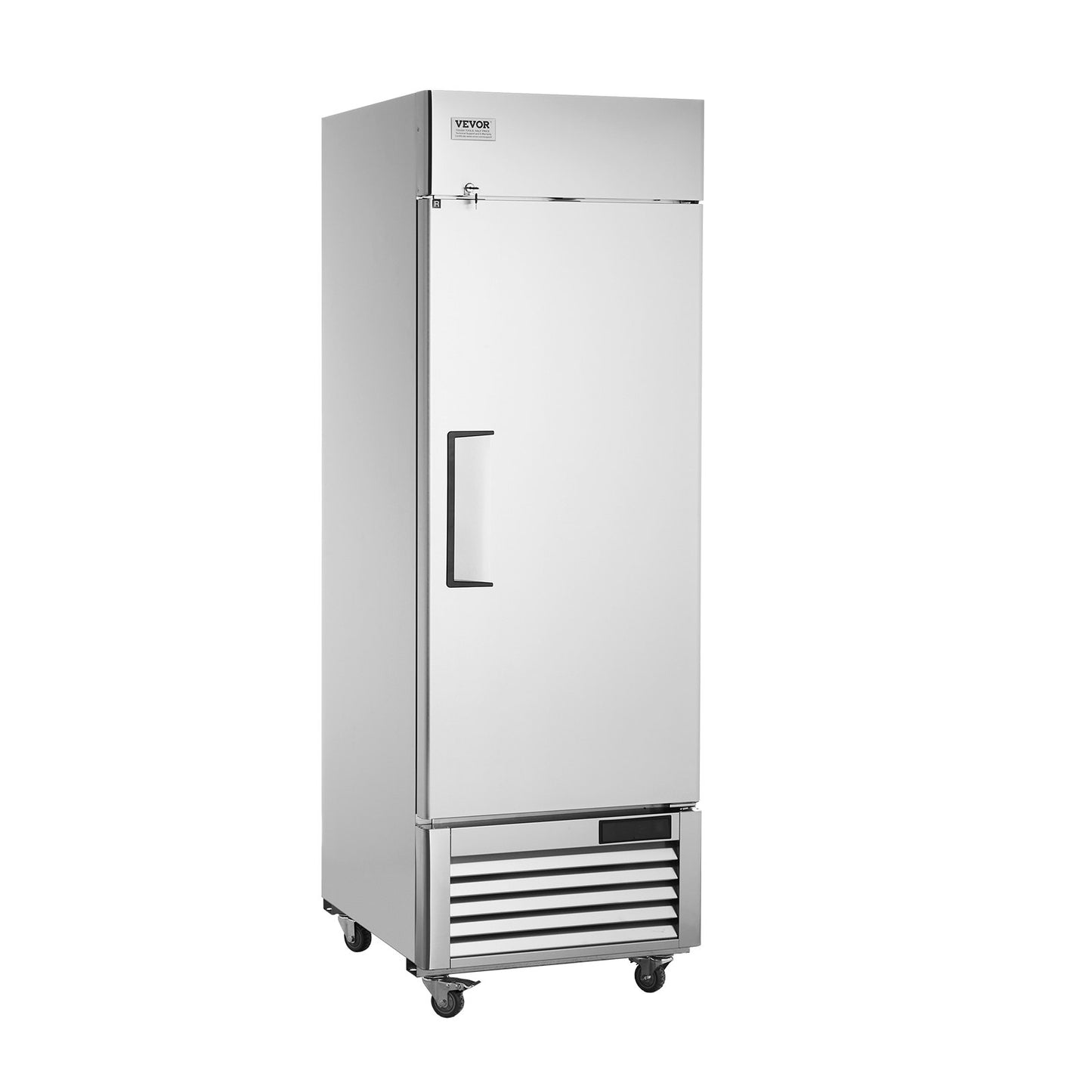 Gewerbekühlschrank 20,12 Kubikfuß, Kühlschrank zum Hineingreifen, Einzeltür, automatisches Abtauen, Edelstahl-Kühlschrank zum Hineingreifen mit 3 Ablagen, Temperaturregelung von -2,4 bis 8 °C und 4 Rädern